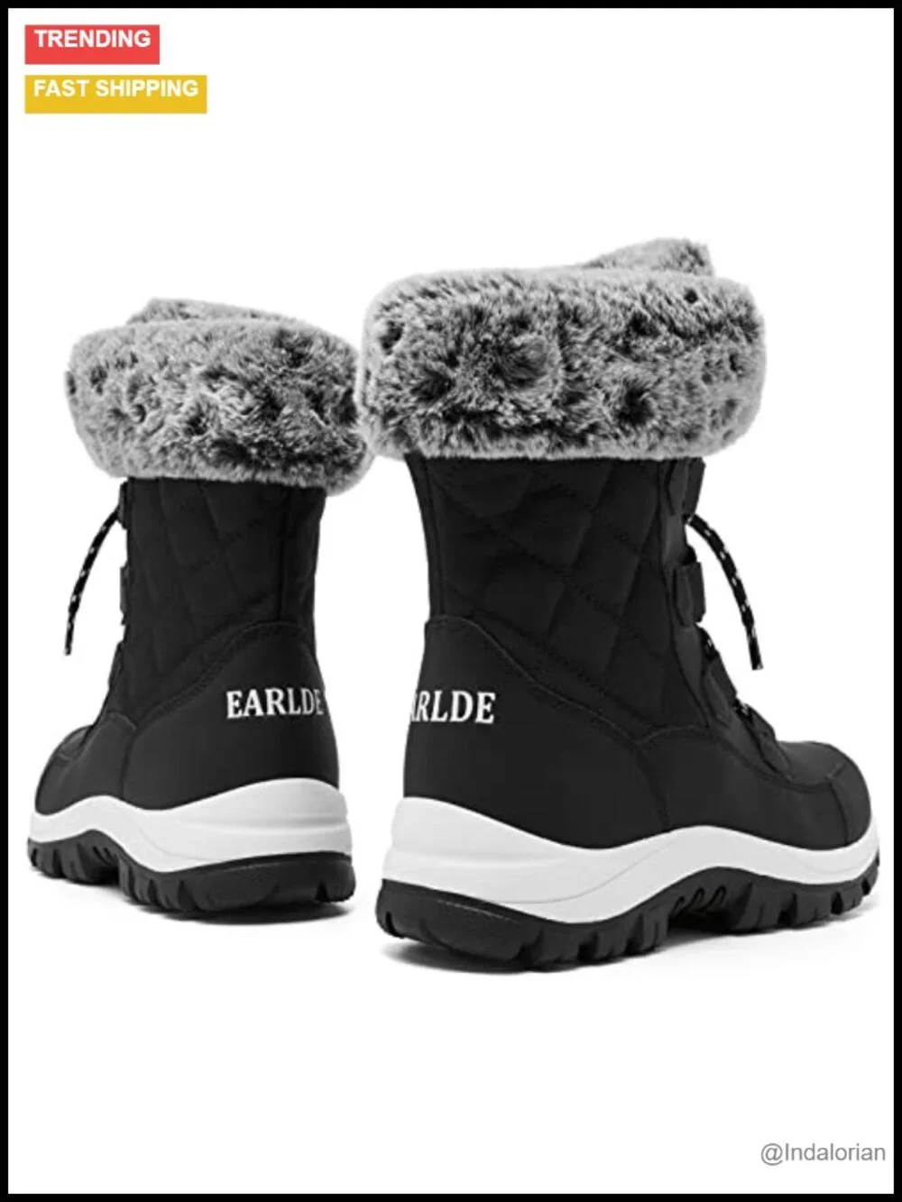 Women's Mid-Calf Snow Boots Waterproof Lace Up Winter Deep Tread Rubber Sole